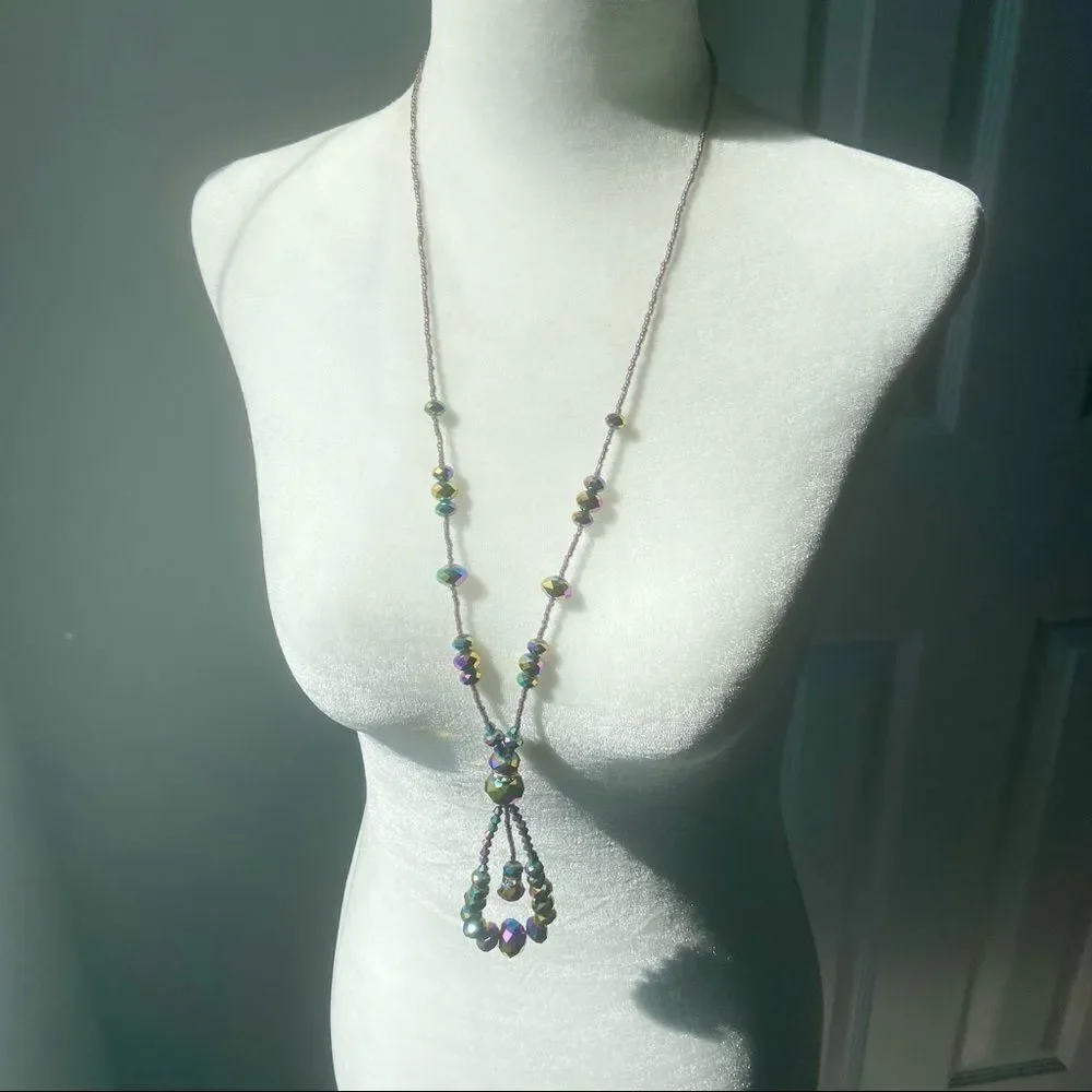 Faceted bead teardrop long necklace